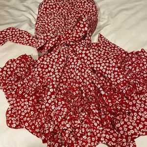 Red strapless ruffle dress!